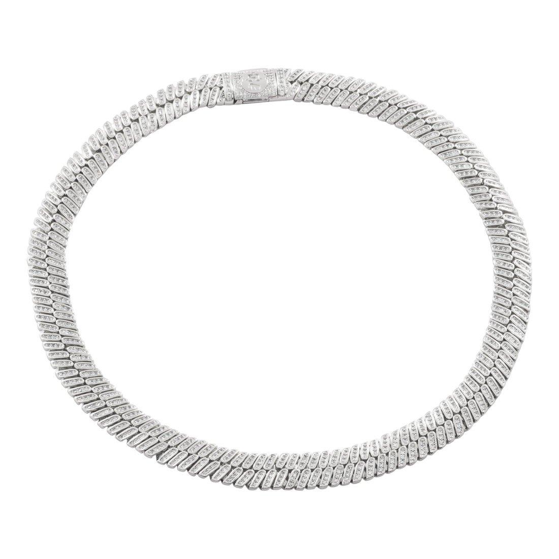King Ice 12mm Iced Herringbone Chain - White Gold - WHITE GOLD